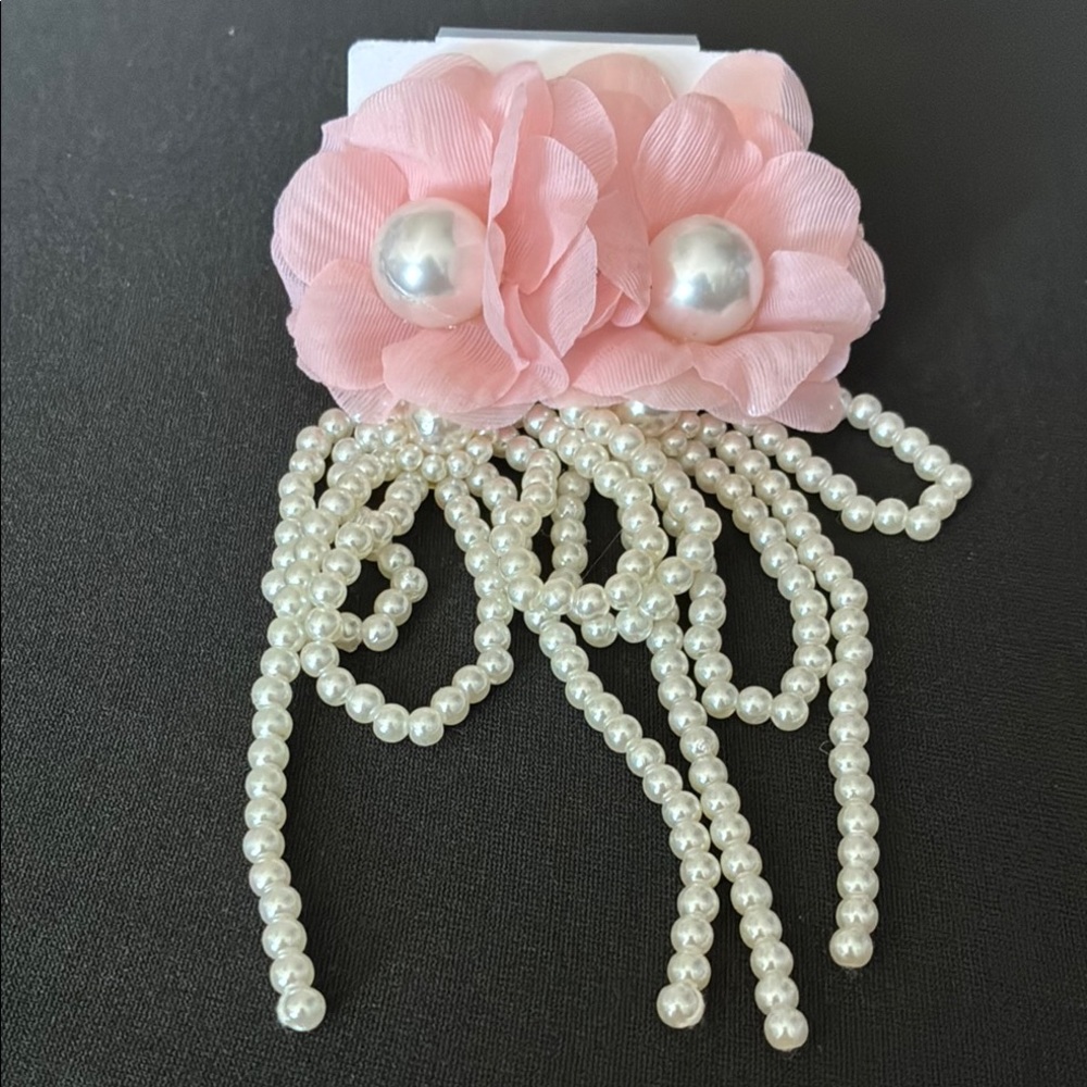 Pink Floral Pearl Drop Earrings
